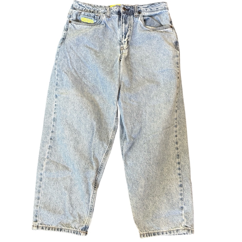 Empyre Jeans Men’s 28x30 Light Wash Baggy Straight Leg Logo Embroidered Denim